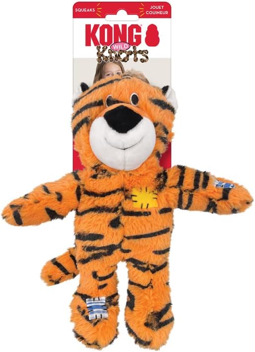 KONG Wild Knots Dog Toys 3 Pack – Bear, Giraffe & Tiger – Durable Plush Toys with Internal Knotted Rope & Squeaker – Soft Outside, Tough Inside – Ideal for Tugging & Chewing (Medium/Large)