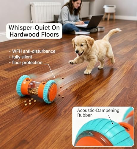 Dog Slow Feeder Toy & Enrichment Puzzle, Interactive Treat Dispenser for All Breeds, Freeze-Dried Compatible Dual Port, Quiet Rubber Wheels, Dishwasher Safe, Boredom & Anxiety Relief