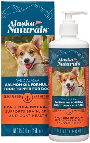 Alaska Naturals – Wild Alaska Salmon Oil Formula Dog Food Topper – EPA and DHA Omega-3 - Supplement for Healthy Skin, Shiny Coat – Made in The USA – 15.5 oz. Pump Bottle
