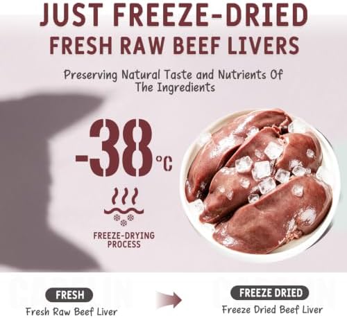 100% Pure Freeze-Dried Raw Beef Liver Cat & Dog Treats, 3.5 oz, Single Ingredient, High Protein, Training Rewards Treats & Food Topper, Grain-Free, No Additives, Perfect for Picky Eaters