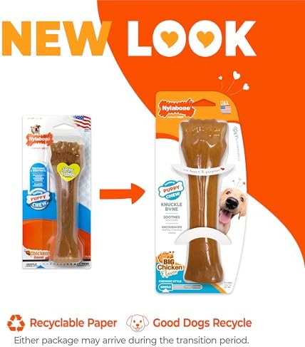 Nylabone Puppy Chew Teething Knuckle Bone Dog Chew Toy, Chicken Flavor | For large breed puppies 50+ lbs, soothing teething toys for puppies, puppy enrichment, freeze for added comfort