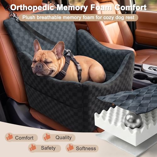 JOEJOY Elevated Dog Car Seat, Small/Medium Up to 35 lbs, Memory Foam Booster, Dark Grey