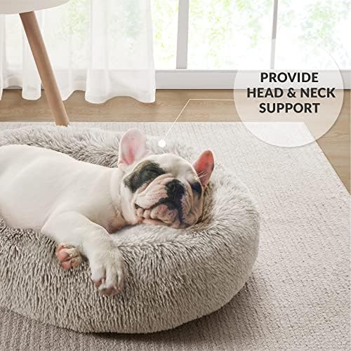 Friends Forever Serena Calming Donut Dog Bed, Medium, Serena Tan, 30"x23"x6.5"