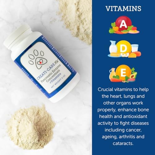 Pancreatic Enzyme for Dogs - Creati-Care 10x Dog Digestive Enzymes Powder with Vitamins Restore Normal Weight, Supports Pancreatin Issues Relieves Digestive Stress - 8 oz