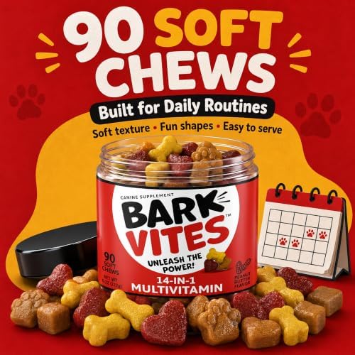 14-in-1 Dog Multivitamin Soft Chews, Peanut Butter, 90 Count | Turmeric, Quercetin, Omegas & Minerals, Supports Immunity, Skin & Coat, Gut Health & Energy, NASC Member