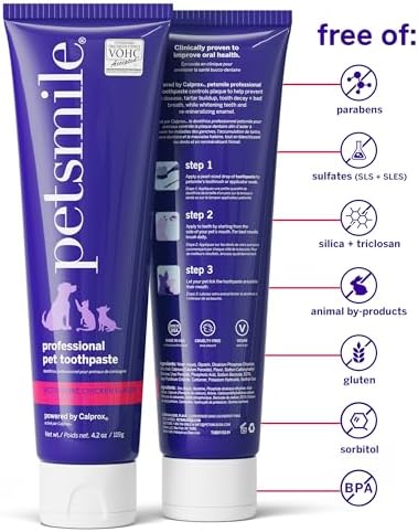 Petsmile Teeth Brushing Kit, Toothpaste + Brush, Rotisserie Chicken 4.2 Oz | Pet Toothpaste + 45° Patented Toothbrush, VOHC Accepted, Calprox® Powered, 6-Month Supply, Human-Grade, Clinically Proven