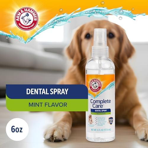 Arm & Hammer Complete Care Dog Dental Spray, Mint, 6 Fl Oz, 2-Pack | Brushless breath freshener with baking soda and calcium supports tooth enamel, fluoride-free formula