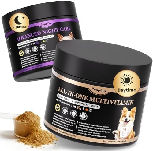 Dog Vitamins and Supplements - Day & Night 2 Pack, Chicken, 150 Scoops | Dog Multivitamin Powder with Collagen, Glucosamine, Probiotics - Joint, Gut, Calm, Skin & Immune Support