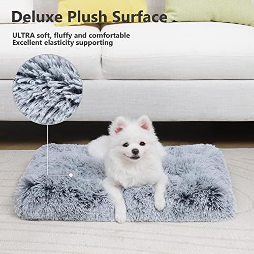 Small Dog Bed Crate Pad 24", Washable Puppy Beds, Plush Pet Mat Grey