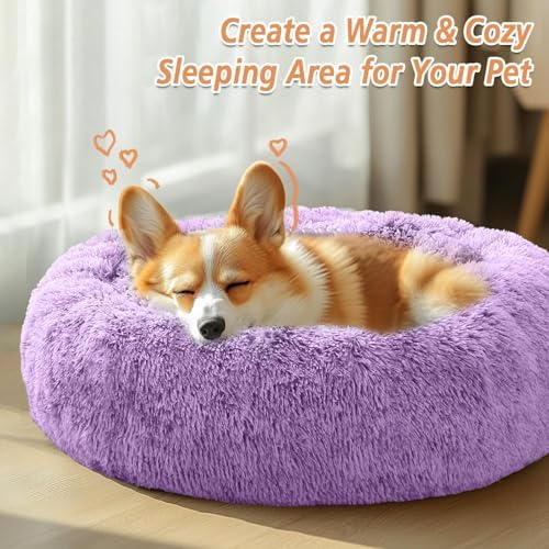 JOLLYVOGUE 31" Calming Donut Dog Bed, Purple