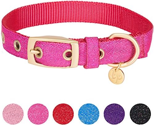 Blueberry Pet The Most Coveted Designer Mixed Metallic Thread Adjustable Dog Collar in Dazzling Rose Pink with Metal Buckle, Neck 17-20.5", for Large Breed