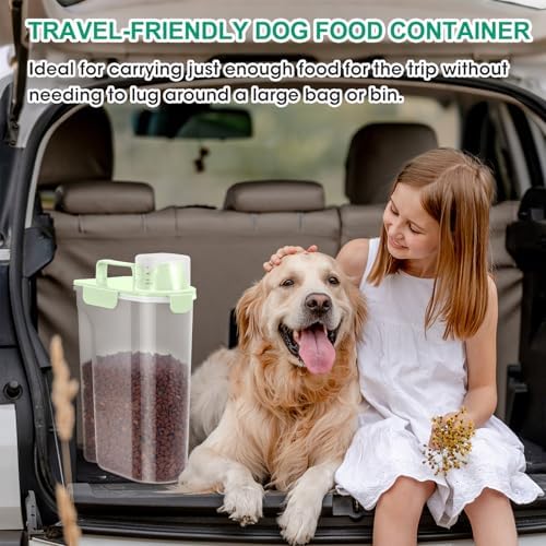 TBMax Pet Dog Cat Food Storage Containers 2 Pack 10 to 14 Lbs, Airtight Cat Food Dispenser with Large Spout & Portable Handle, Travel Dog Treat Storage Bin Bird Seed Container -Light Green/Light Grey