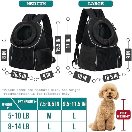 PetAmi Dog Carrier Backpack, Hands-Free Front Carrier, 10 lbs, Black
