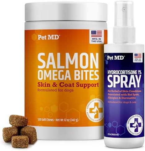 Pet MD Salmon Omega Bites and Hydrocortisone Spray Bundle - Allergy and Itch Relief Bundle for Dogs