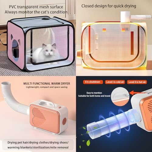 Pet Dryer with Pet Dryer Box 108L and Pad, Hands-Free, Ventilation and Circulation, Anti Hair Flying, Foldable Low Noise ldeal for Drying Cat and Dog Hair