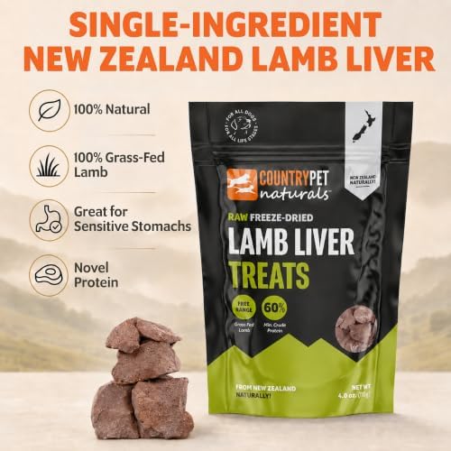 New Zealand Raw Freeze-Dried Lamb Liver 60% Protein Bites 100% Grass-Fed, Premium, Single Ingredient, Grain & Gluten Free Dog Treat & Topper. No Crumbling 6-Pack