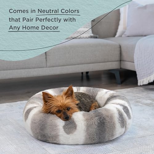Best Friends by Sheri Patterned Lux Faux Fur Calming Donut Dog Bed, Gray, Extra Small, 18x18