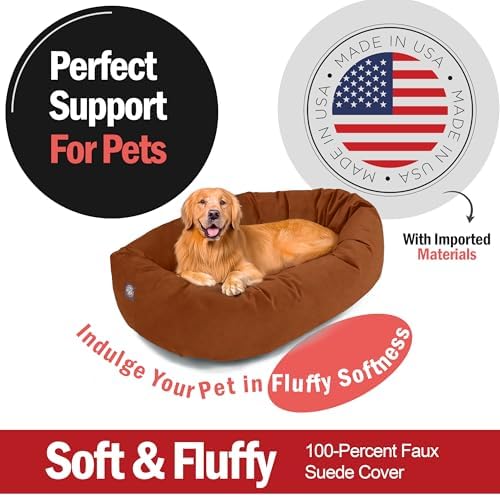 Majestic Pet Suede Calming Dog Bed, 40 Inch Large, Washable, Rust