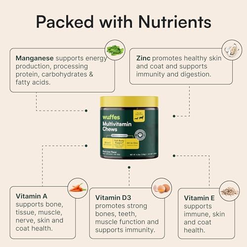 Wuffes Multivitamin Chews for Dogs, 60 ct (2-Pack) | Supplement for Every Day Vitality. For All Breed Sizes. Made with 23 Essential Vitamins & Minerals. 3 Months+. Pork Flavor.