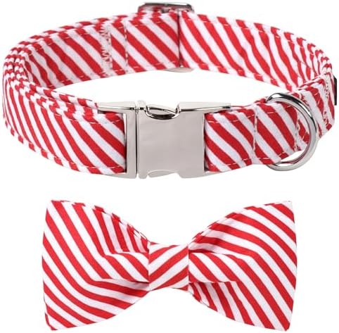 Lionet Paws Christmas Dog Collar with Bowtie Durable Adjustable Handmade Comfortable Bow Tie Dog Collar Cat Collar with Metal Buckle for XS Dogs Cats,Party,Festival,Holiday Style,Neck 8-12in