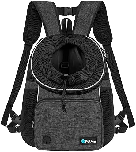PetAmi Adjustable Dog & Cat Chest Carrier Backpack, Up to 15 lbs, Dark Gray