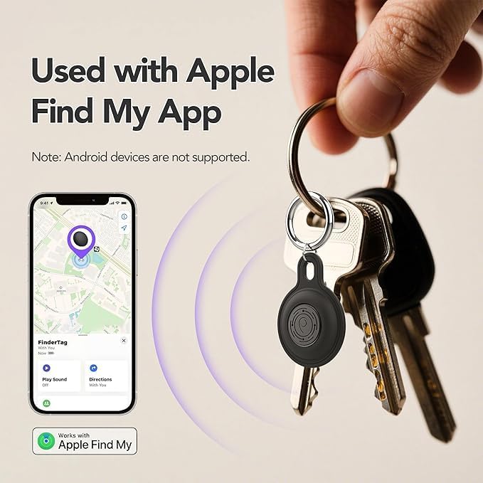FinderTag Alternative, Key Finder, Item Locator Compatible with Find My (iOS Only), Smart Tracker for Luggage/Backpacks/Suitcases, IP67 Waterproof Rating (White)