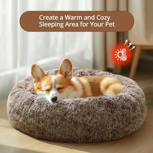 JOLLYVOGUE 31" Calming Donut Dog Bed, Smoke Brown