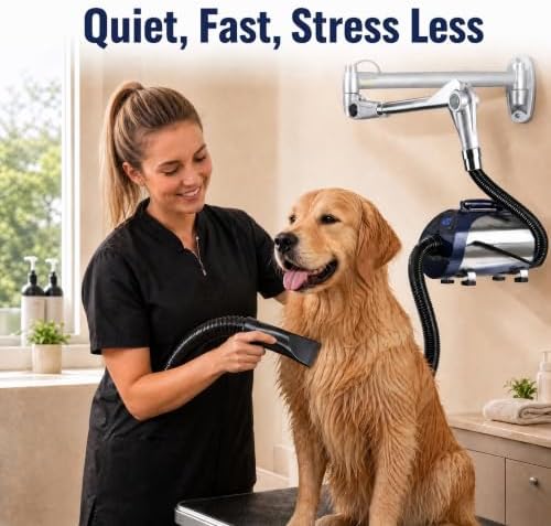 High Velocity Blow Dryer for Dogs Wall-Mounted,6.0HP (WHD-2800S) | 8 Speed & Heat, Ultra Quiet, Polished Silver Stainless Steel, Wall Mount, Salon Kennel Home Use, Dual Heat Protection
