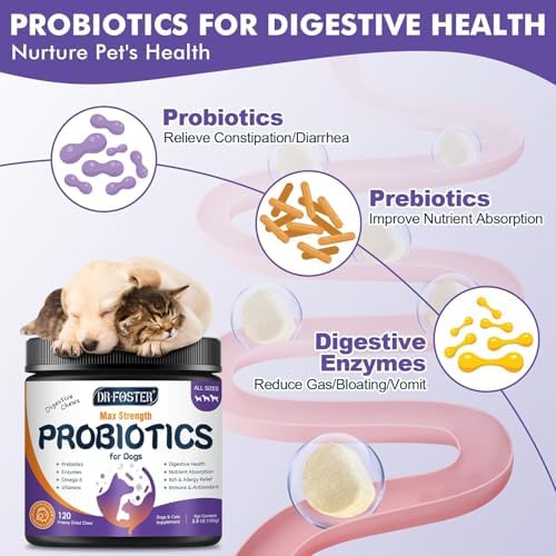 DRFOSTER Probiotics & Digestive Enzymes for Dogs, Freeze-Dried, 120 Bites