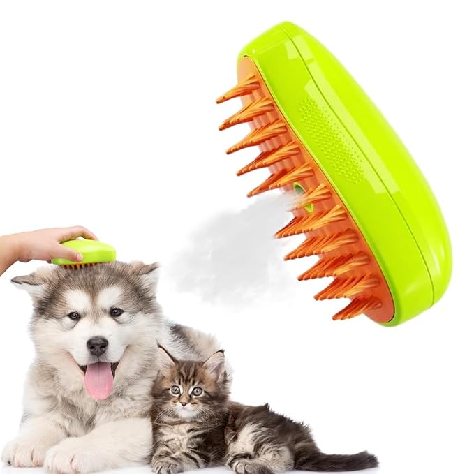 Cat Brush,3 in1 Cat Steam Brush,Self Cleaning Steam Cat Brush for massage, Pet Steam Brush for Cat,Multifunctional Cat Steamer Brush,Cat Grooming Brush for Removing Tangled Loosse Hair (Green)