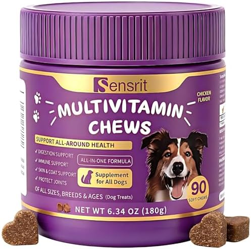 8-in-1 Dog Multivitamin - 90 Soft Chews, Chicken Flavor - Glucosamine, MSM, Chondroitin & Salmon Oil - Support Joint, Immune, Skin & Coat, Digestion for All Ages & Breeds Dogs.