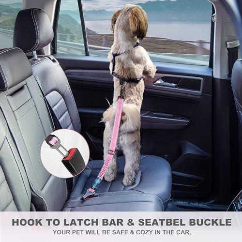 IOKHEIRA Dog Seat Belt 3-in-1 Car Harness - Pink