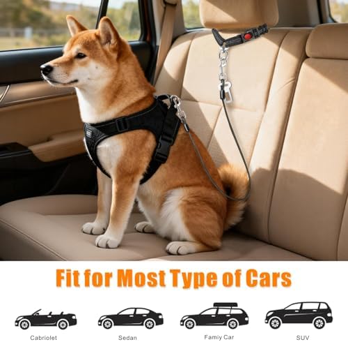 Idepet Stainless Steel 3-in-1 Dog Car Seatbelt, Black