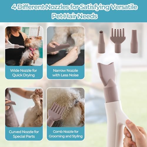 Tangkula Dog Dryer, Pet Blow Dryer with Smart LED Touch Screen, 4 Nozzles, Adjustable Temperature & Airflow, Negative Ion Function, High Velocity & Low-Noise Dog Hair Dryer for Pet Grooming