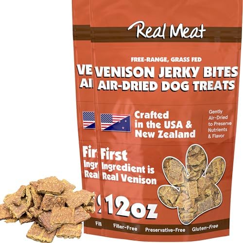 TRMC Real Meat Dog Treats - Two 12oz Bag of Bite-Sized Air-Dried Venison Jerky for Dogs - Grain-Free Jerky Treats Made up of 95% Free-Range, Grass Fed Venison - All-Natural Treats