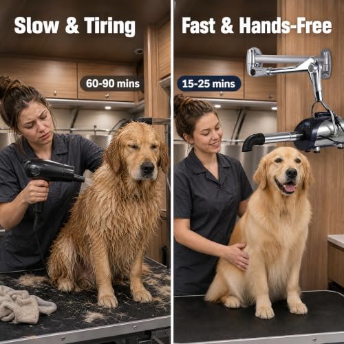High Velocity Blow Dryer for Dogs Wall-Mounted,6.0HP (WHD-2800S) | 8 Speed & Heat, Ultra Quiet, Polished Silver Stainless Steel, Wall Mount, Salon Kennel Home Use, Dual Heat Protection