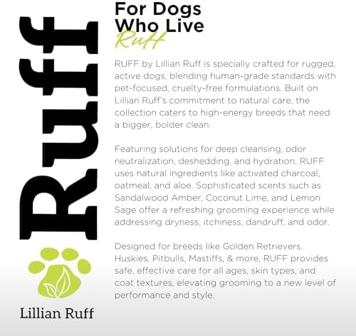 Ruff by Lillian Ruff 15:1 Concentrated Deshedding Dog Shampoo –Professional Extra-Strength Shedding & Odor Control – Aloe, Coconut Oil & Vitamin E – Puppy Safe, USA Made - Coconut Lime – Gallon