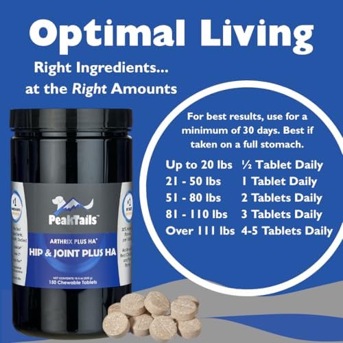 KALA HEALTH PeakTails Vet-Formulated Hip & Joint Plus HA for Dogs, 150 Ct