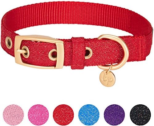 Blueberry Pet The Most Coveted Designer Mixed Metallic Thread Adjustable Dog Collar in Sparkling True Red with Metal Buckle, Neck 17-20.5", for Large Breed