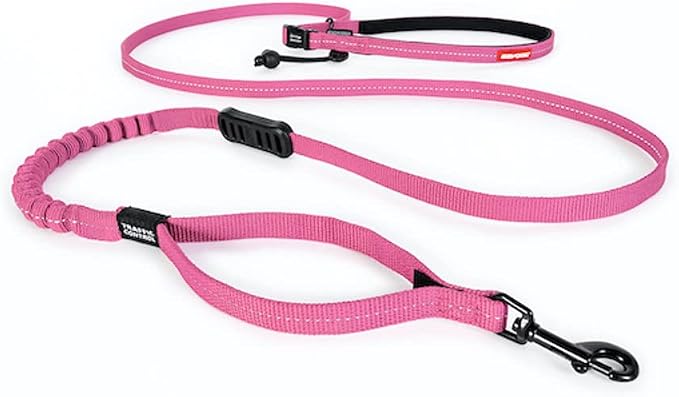 EzyDog Road Running Lite - Hands Free Dog Leash, Zero Shock Bungee - Pink | For Dogs 26 lbs or less, Adjustable Length, Padded Handle, 0.5" Wide Soft Touch Webbing, Reflective Stitching, Accessory Loop