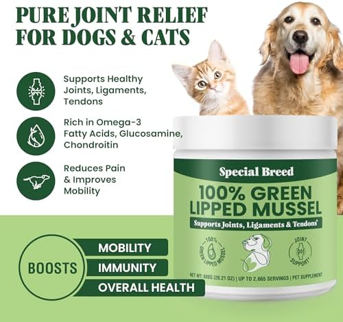 Green Lipped Mussel Powder for Dogs & Cats - 100% New Zealand Green Lipped Mussels - Natural Hip & Joint Supplement for Joints, Tendons, Ligaments, Muscles - 800 Grams - Up to 2,665 Servings
