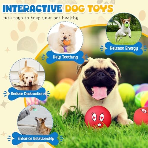 Hungdao 40 Pcs Squeaky Balls for Dogs Soft Rubber Dog Toys,Funny Face | Funny Face Expressions, Latex for Teething Relief, Interactive Fetch Training, Small Medium Breeds, Bulk Pack Value
