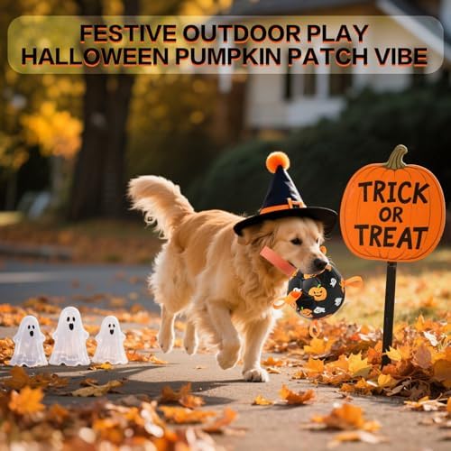 Dog Toys Balls, Dog Soccer Ball with Straps, Dog Birthday Gifts, Durable Balls for Small Medium Pet, Puppy Outdoor Toy, Pet Training Soccer Ball, World Cup Soccer (6 Inch) (Ghost, Large)