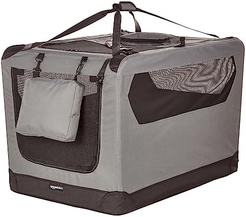 Amazon Basics Portable Folding Soft Pet Dog Crate Carrier Kennel for Large Dogs, Easy to Clean, 36 x 24 x 24 inches, Grey
