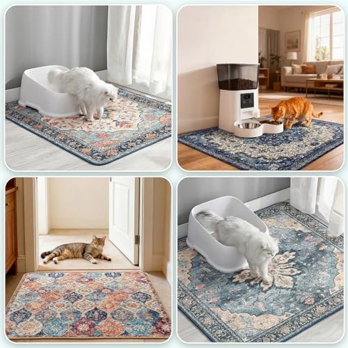 Hompet Cat Litter Mat 2 Pack, 72x72 Large Machine Washable Trapping Mats for Cats, Super Absorbent & Urine-Proof Cat Litter Box Mat for Floor, Waterproof & Non Slip Kitty Litter Rug
