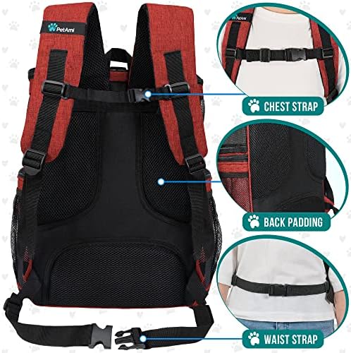 PetAmi Dog Backpack Carrier, Airline Approved, 4-Way Entry, Red
