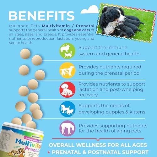 Dog Prenatal Vitamins – Multivitamin for Dogs and Cats 60 Tabs Supplement | Vitamin for Cats & Dogs, Folic Acid, Calcium, Iron, Minerals. Pregnant & Newborn Puppies, Senior Dog Support, Puppy Vitamin