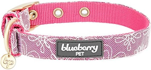 Blueberry Pet Lace Floral Stamping Adjustable Dog Collar in Iconic Pink, Neck 13-16.5", for Medium Breed
