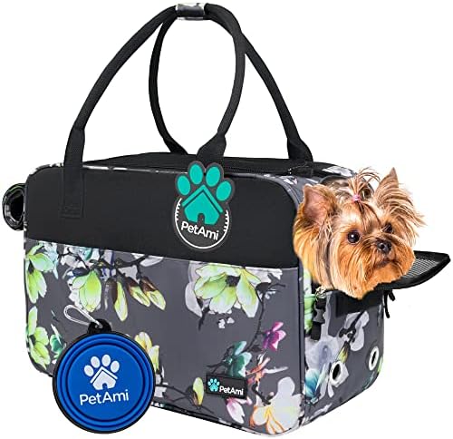 PetAmi Small Dog Purse Carrier with Pockets, Airline Approved, Floral Gray