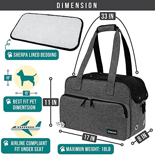 PetAmi Small Dog Purse Carrier, Airline Approved, Soft-Sided Tote, Dark Gray